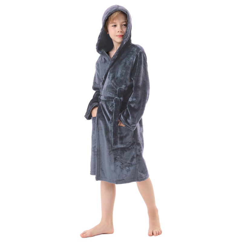 V.&GRIN Boys Fleece Robe, Hooded Plush Soft Fuzzy Bathrobe for Kids 3-14 Yearsï¼ˆGray 5-6ï¼‰ - Image 1
